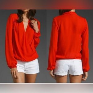 Haute Hippie Wrap Effect Silk Blouse, Red, Large